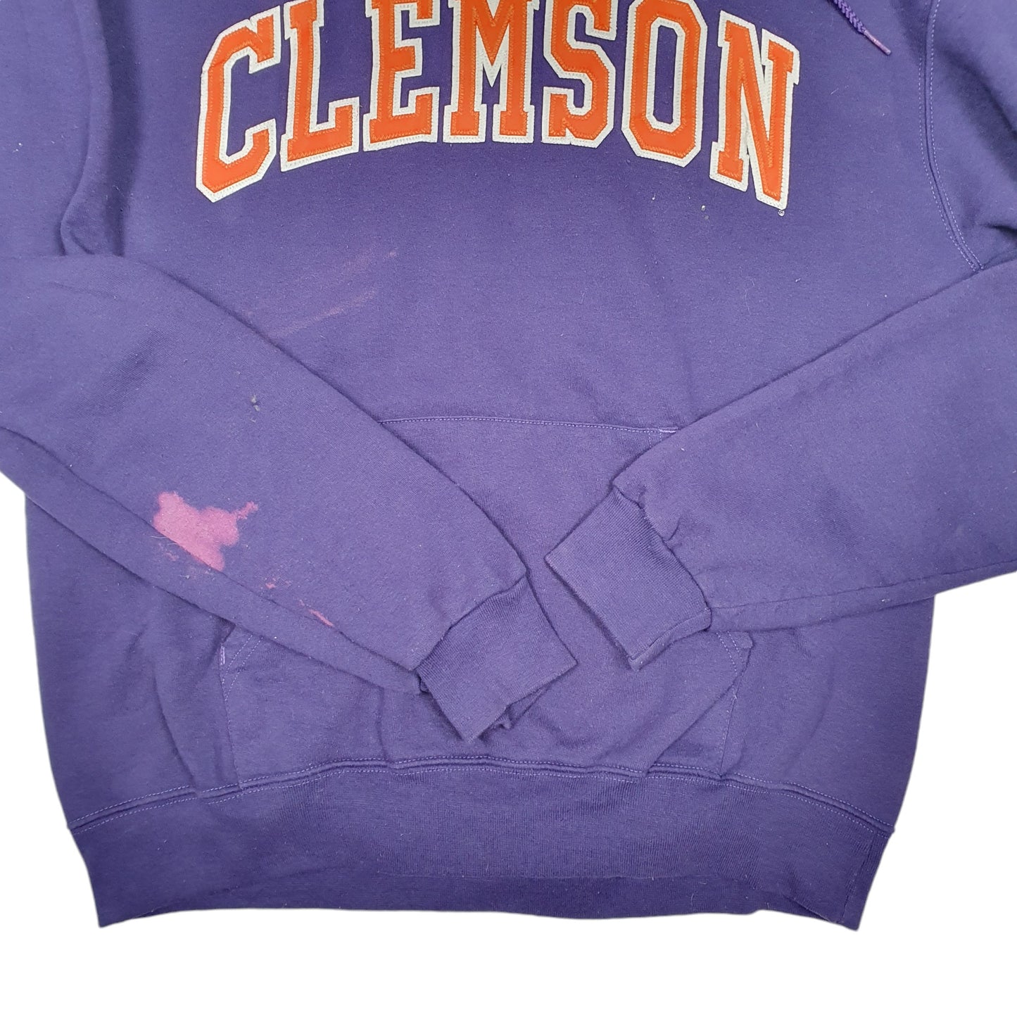 Mens Purple Champion Clemson College USA Spellout Hoodie Jumper