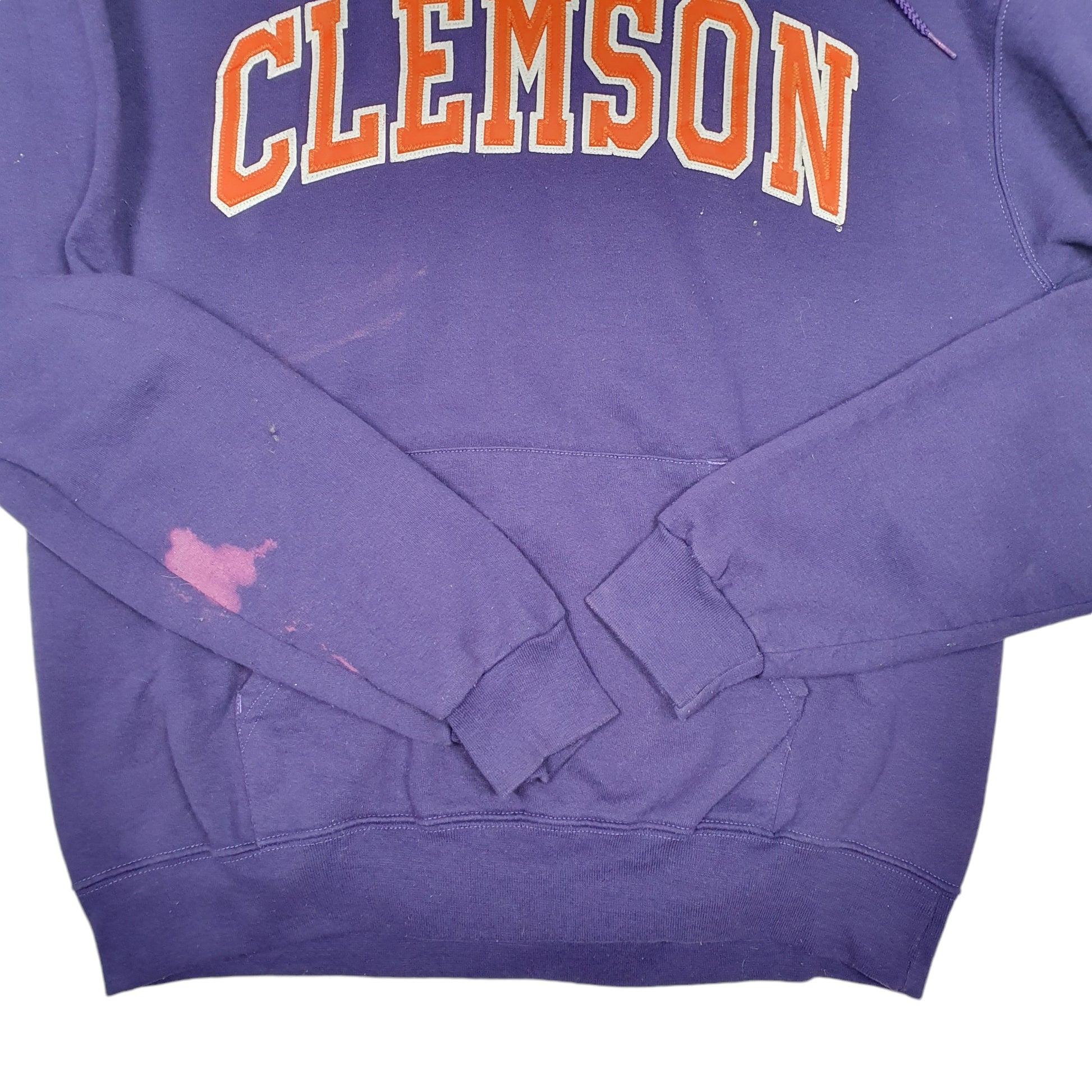 Mens Purple Champion Clemson College USA Spellout Hoodie Jumper