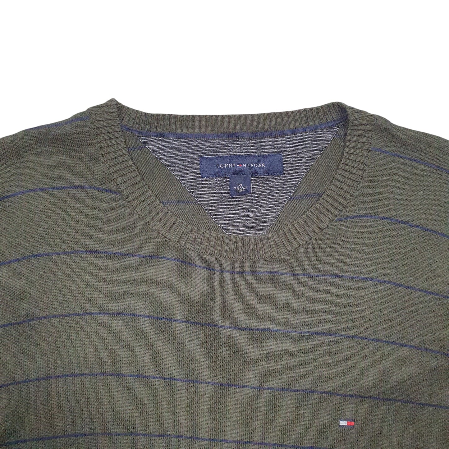 Mens Khaki Tommy Hilfiger Stripes Crewneck Jumper