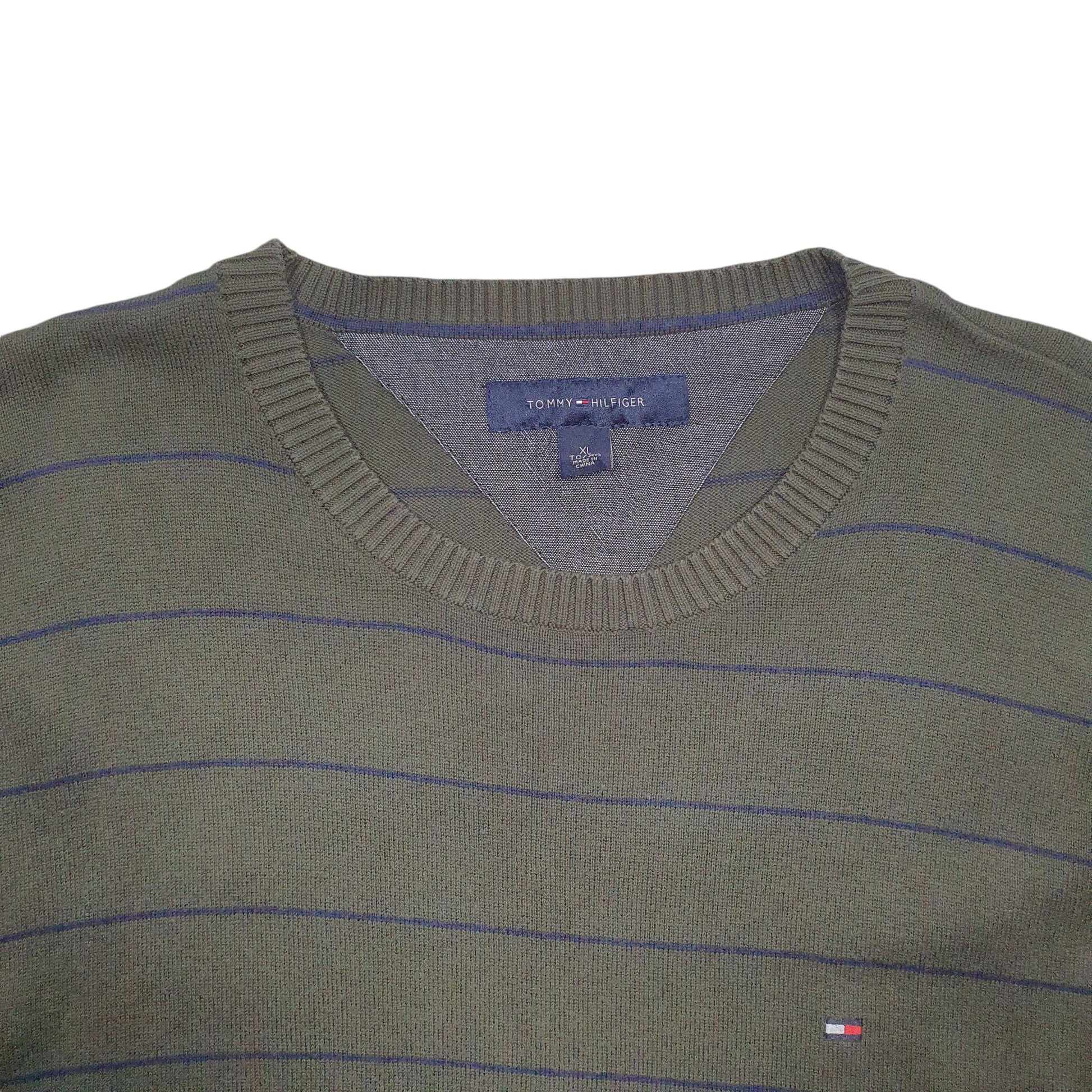 Mens Khaki Tommy Hilfiger Stripes Crewneck Jumper