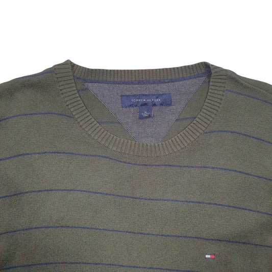 Mens Khaki Tommy Hilfiger Stripes Crewneck Jumper