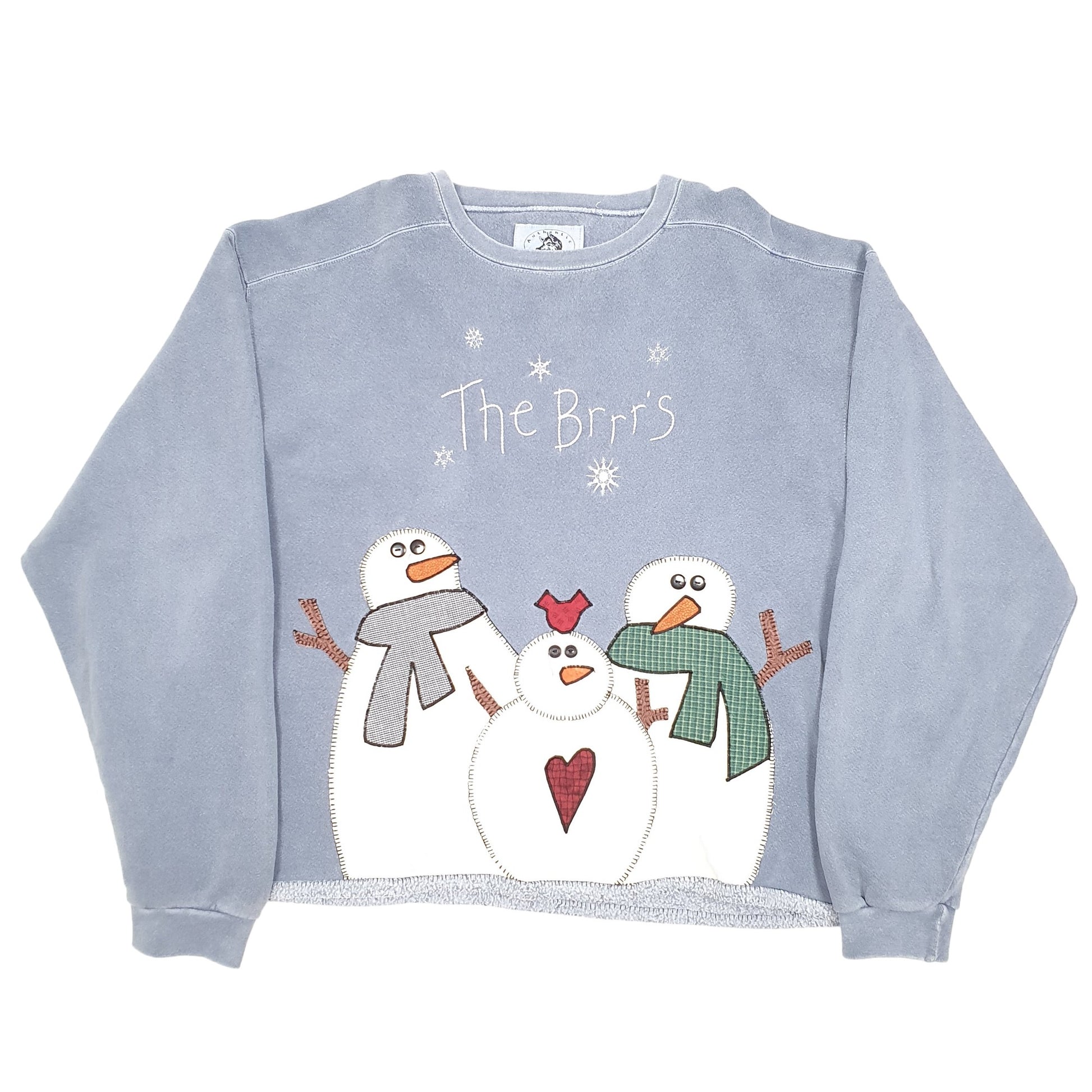 Womens Authentic Pigment Grey Crewneck The Brrrs Snowman Family