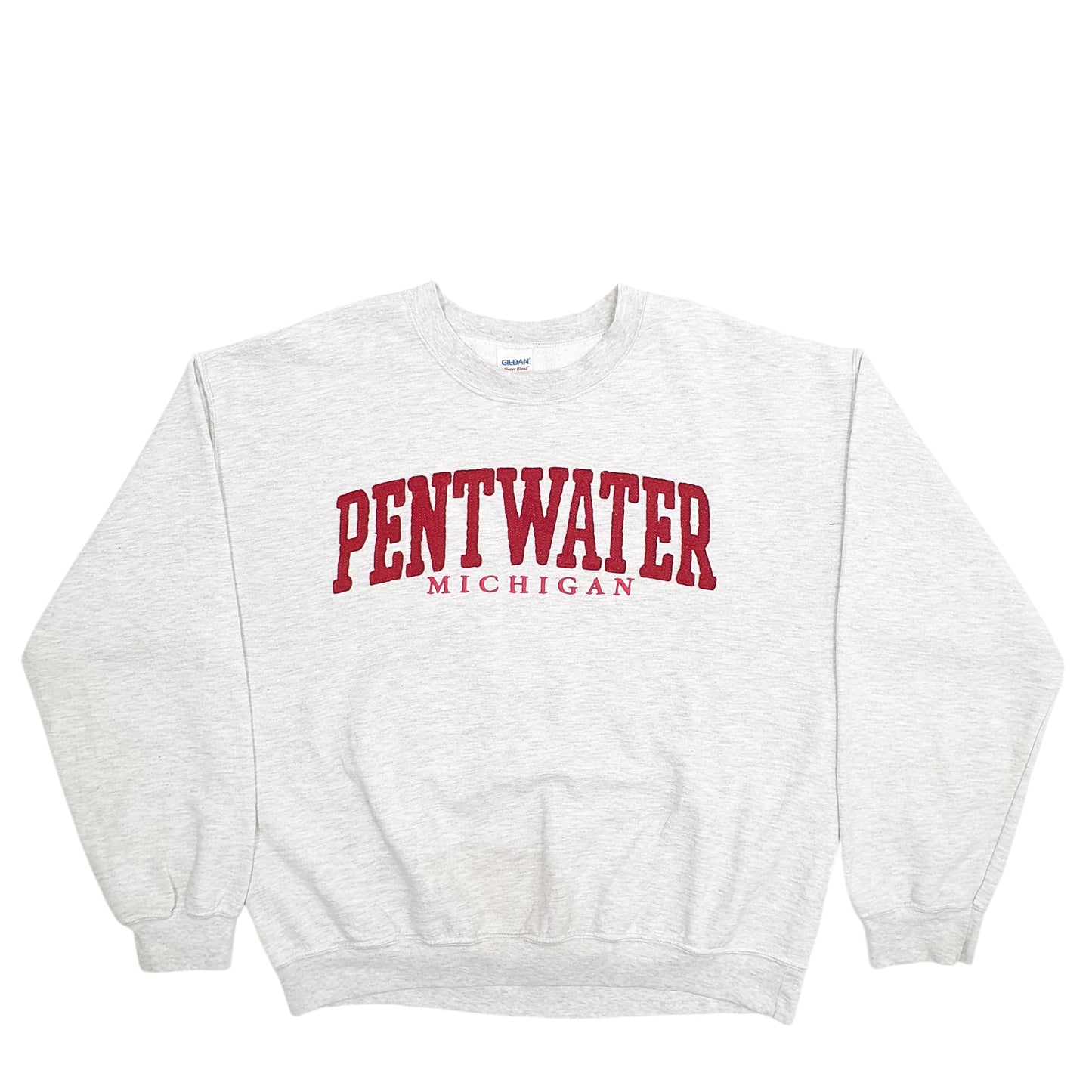 Mens Grey Gildan Pentwater Michigan Spellout Crewneck Jumper