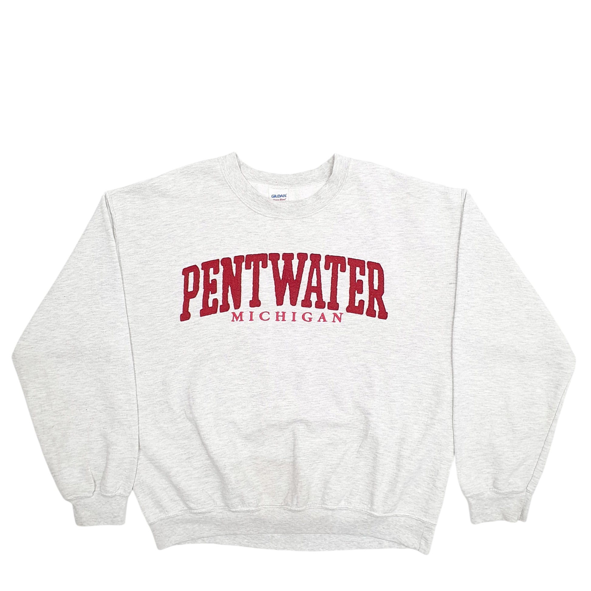 Mens Grey Gildan Pentwater Michigan Spellout Crewneck Jumper