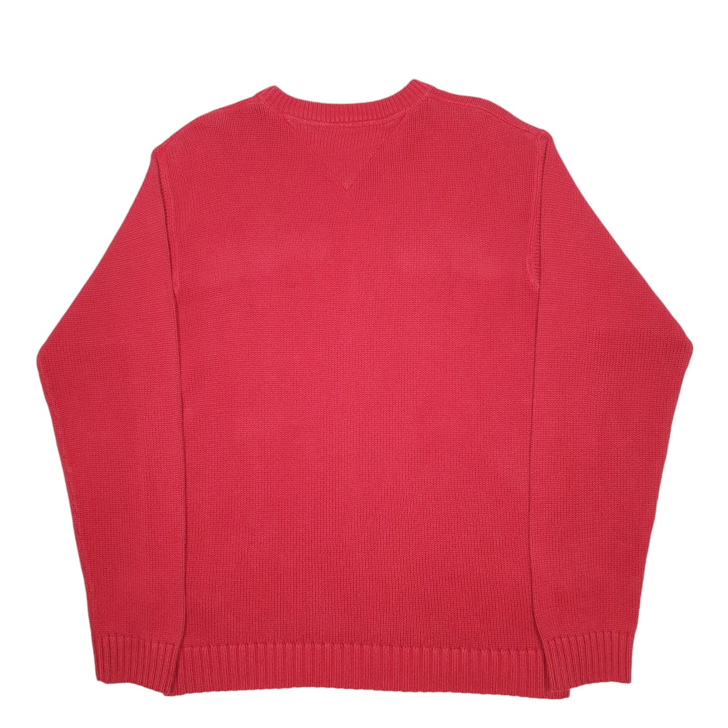 Mens Red Tommy Hilfiger Knit 2000's Vintage Crest Crewneck Jumper