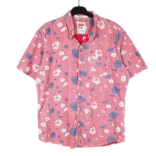 Mens Red Levis Modern Floral Hawaiian Summer Short Sleeve Shirt