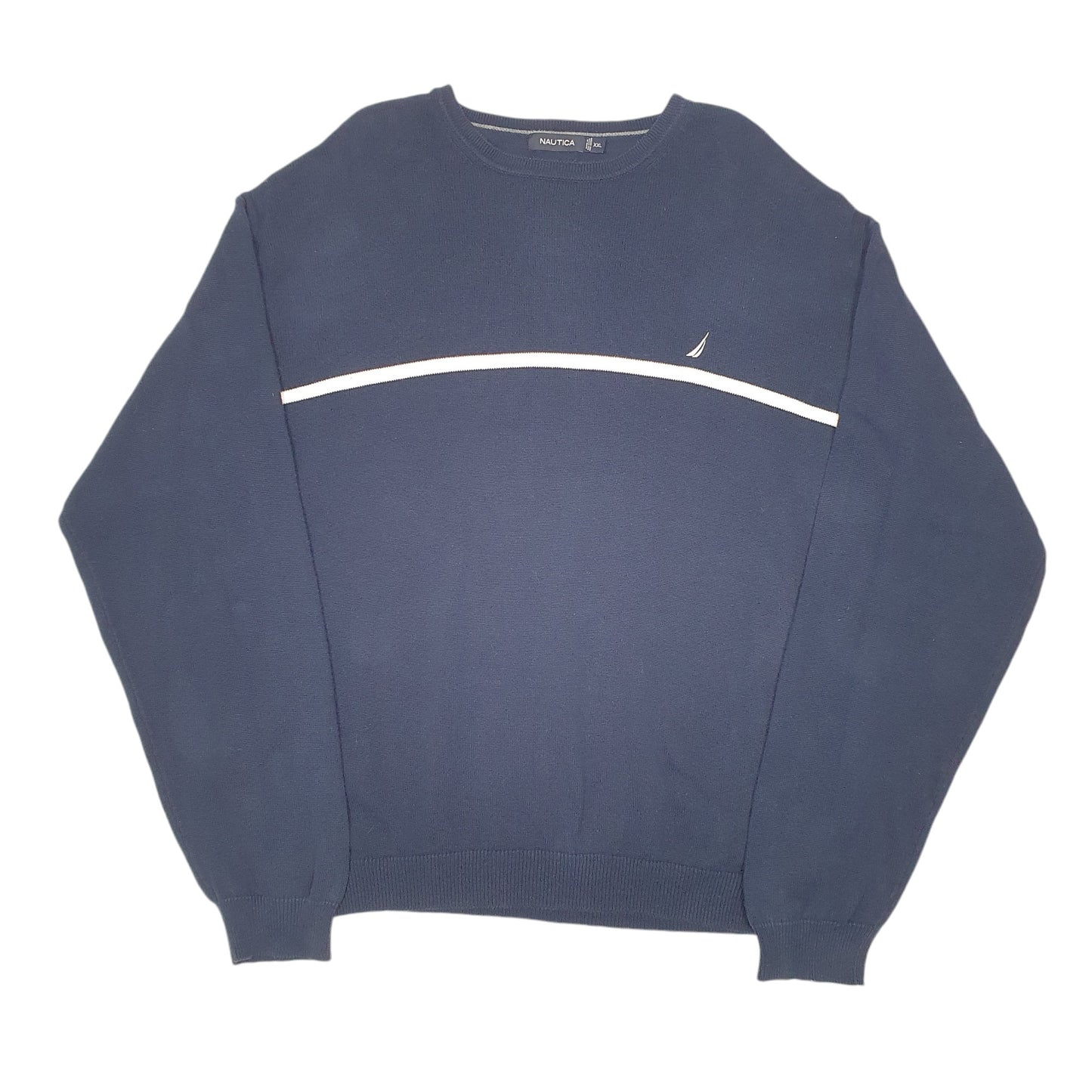 Mens Navy Nautica Knit Stripe Crewneck Jumper
