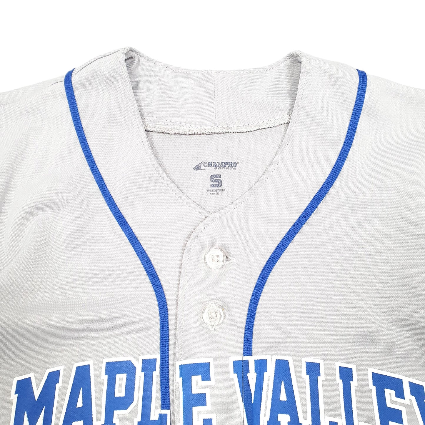 Mens Grey Champro Sports Baseball Jersey Maple Valley Little League Short Sleeve T Shirt