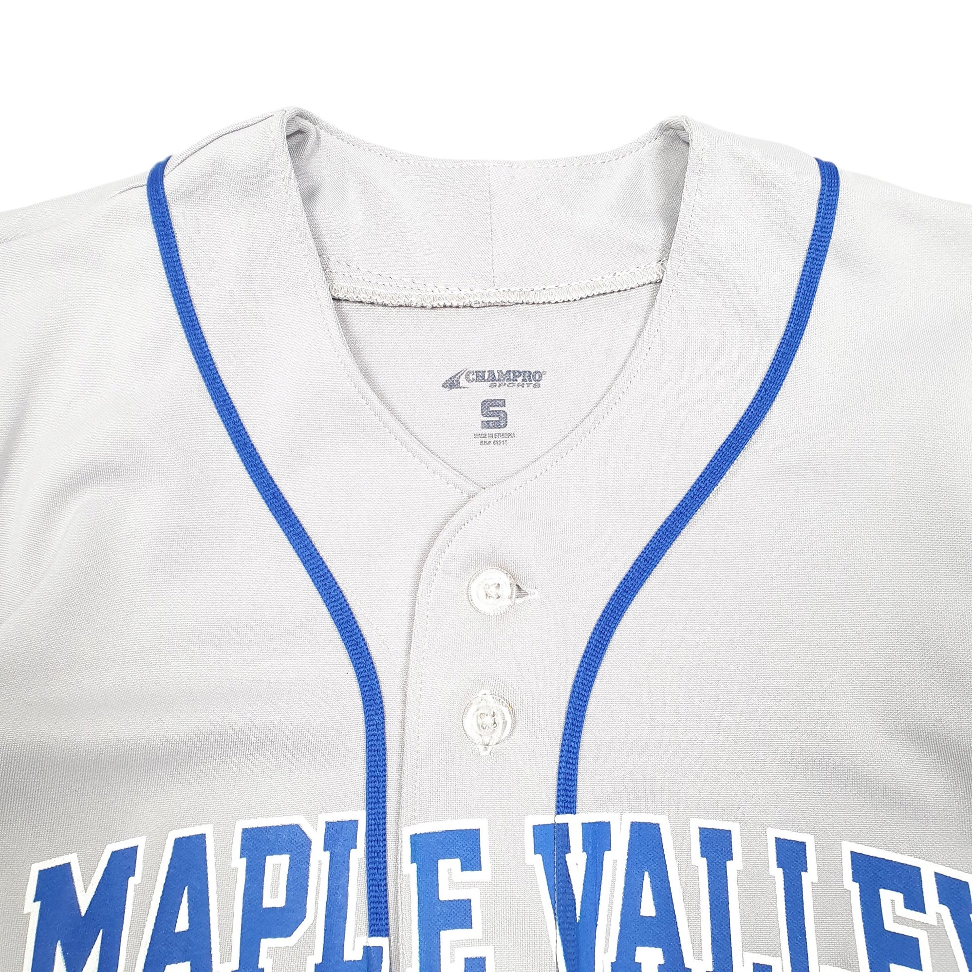 Mens Grey Champro Sports Baseball Jersey Maple Valley Little League Short Sleeve T Shirt