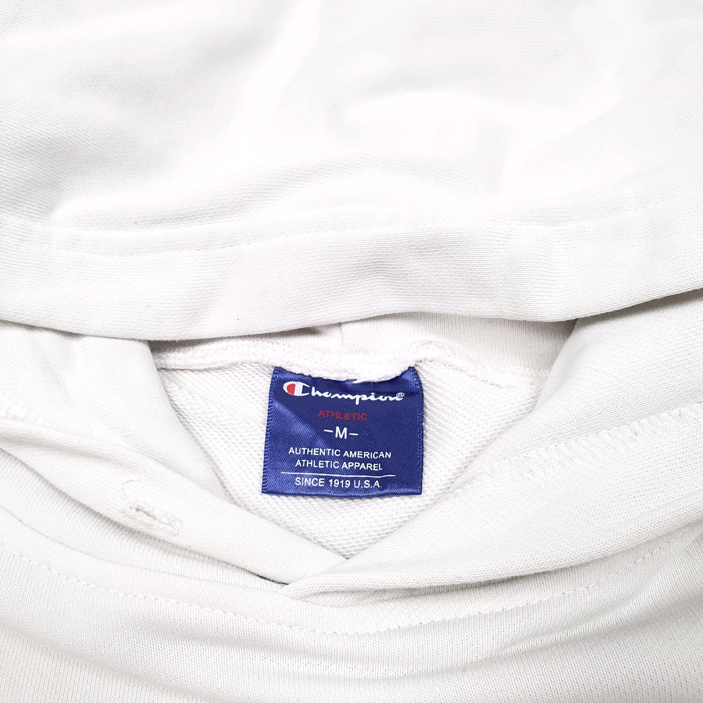 Mens White Champion Script Hoodie Jumper