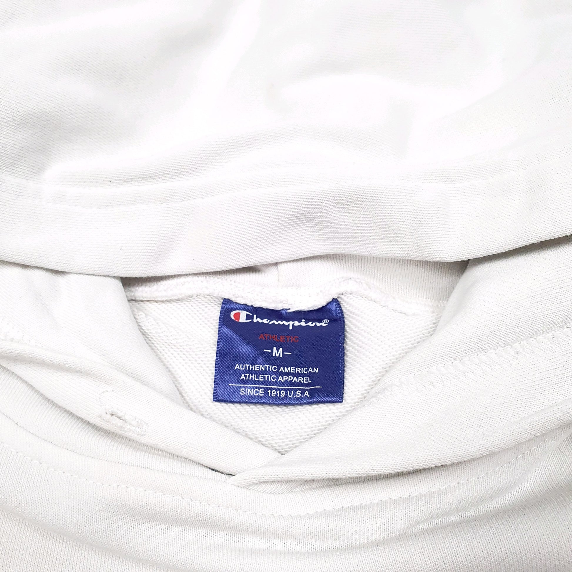 Mens White Champion Script Hoodie Jumper