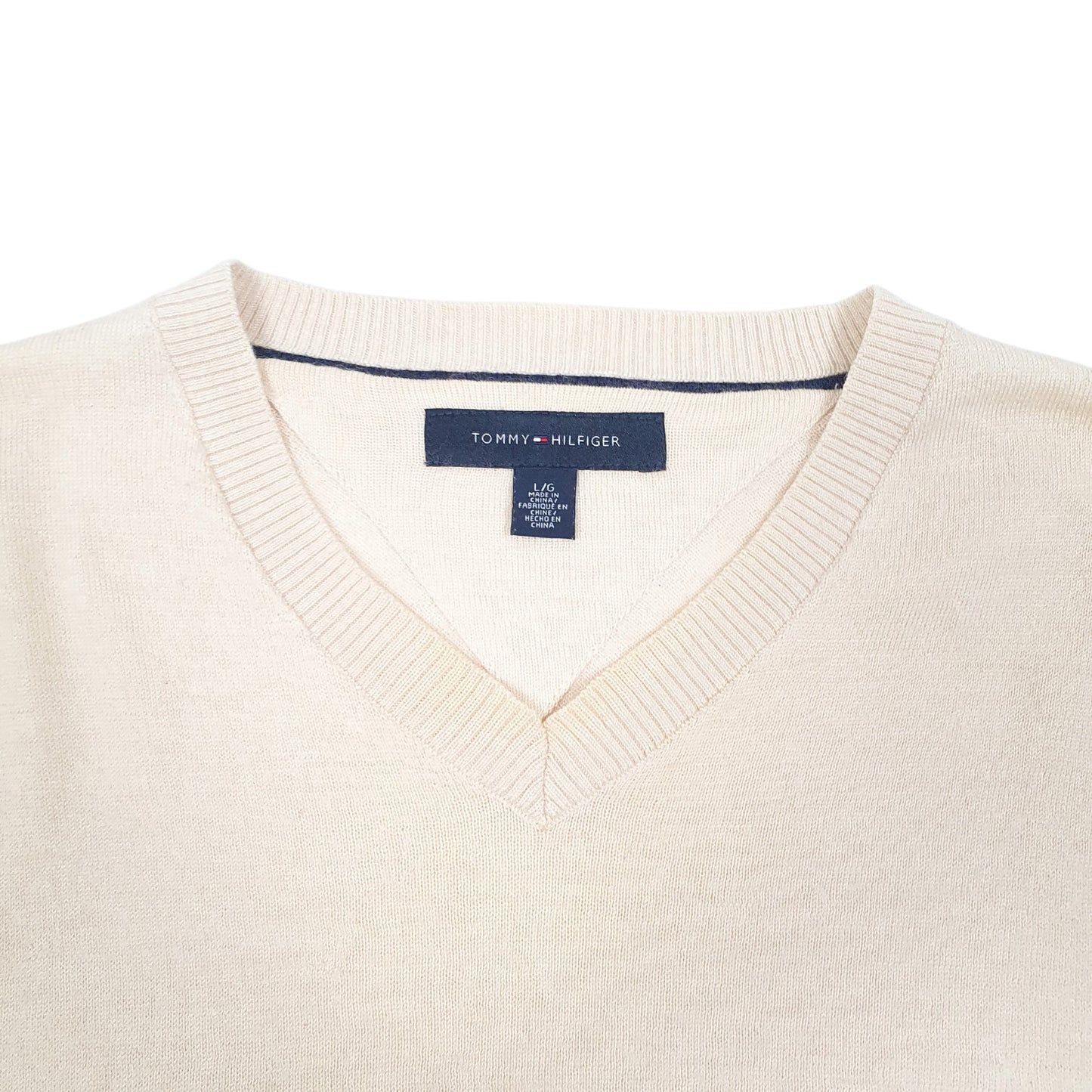 Mens Cream Tommy Hilfiger Knit V Neck Jumper
