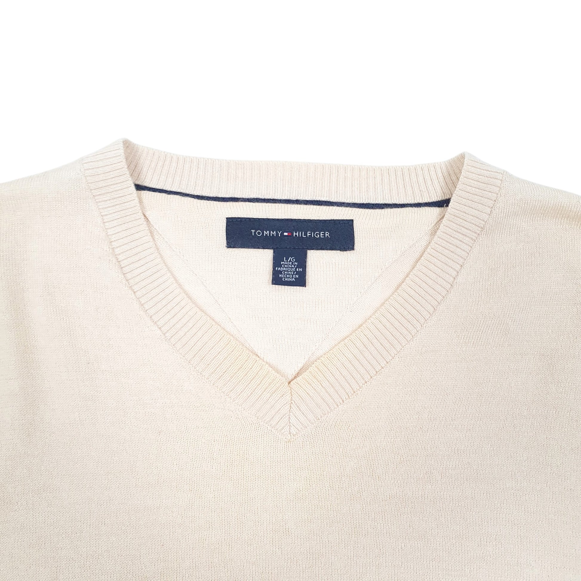 Mens Cream Tommy Hilfiger Knit V Neck Jumper