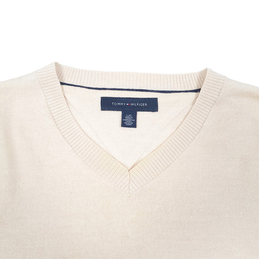Mens Cream Tommy Hilfiger Knit V Neck Jumper