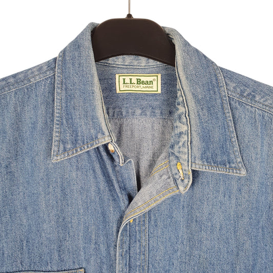 Mens Blue L.L.Bean Denim Overshirt Long Sleeve Shirt
