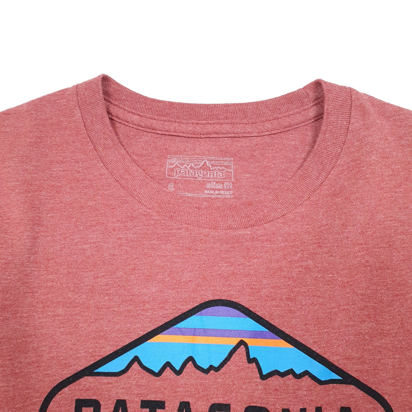 Mens Red Patagonia Slim Fit Ventura CA Spellout Short Sleeve T Shirt