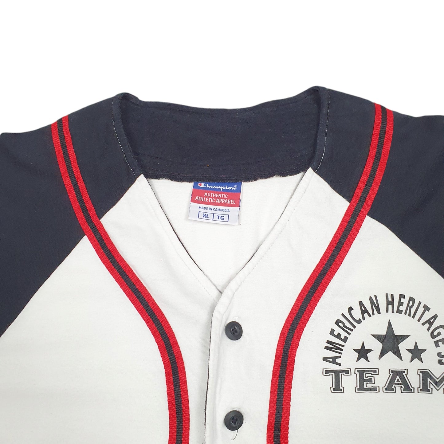 Mens White Champion Baseball Jersey American Heritage SJ Team Short Sleeve T Shirt