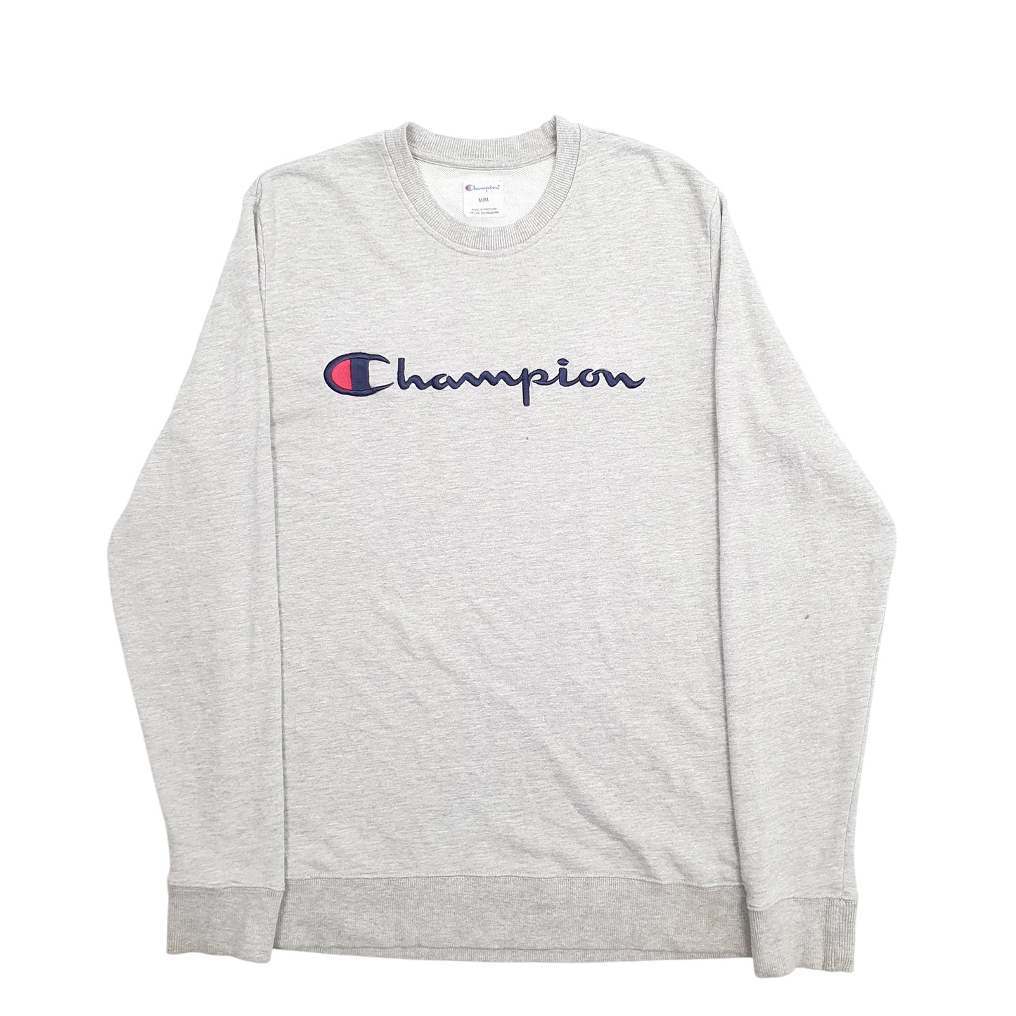 Mens Grey Champion Spellout Crewneck Jumper