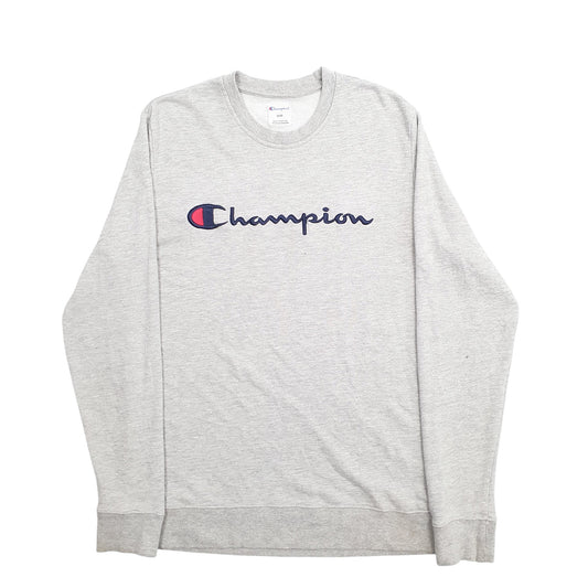 Mens Grey Champion Spellout Crewneck Jumper