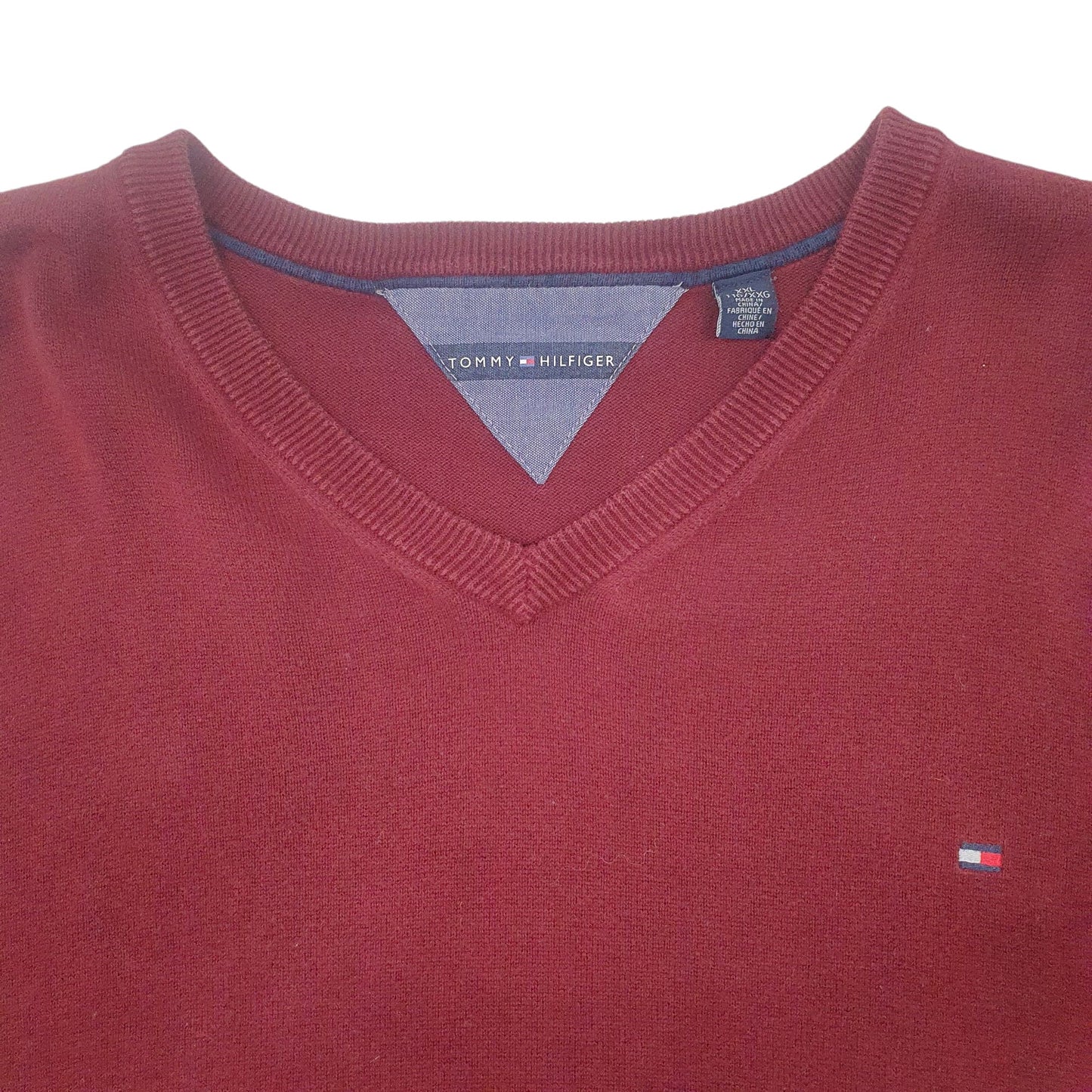Mens Burgundy Tommy Hilfiger V Neck Crewneck Jumper