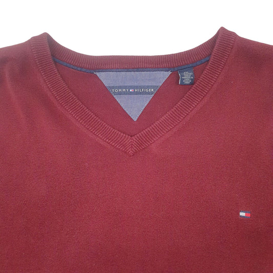 Mens Burgundy Tommy Hilfiger V Neck Crewneck Jumper