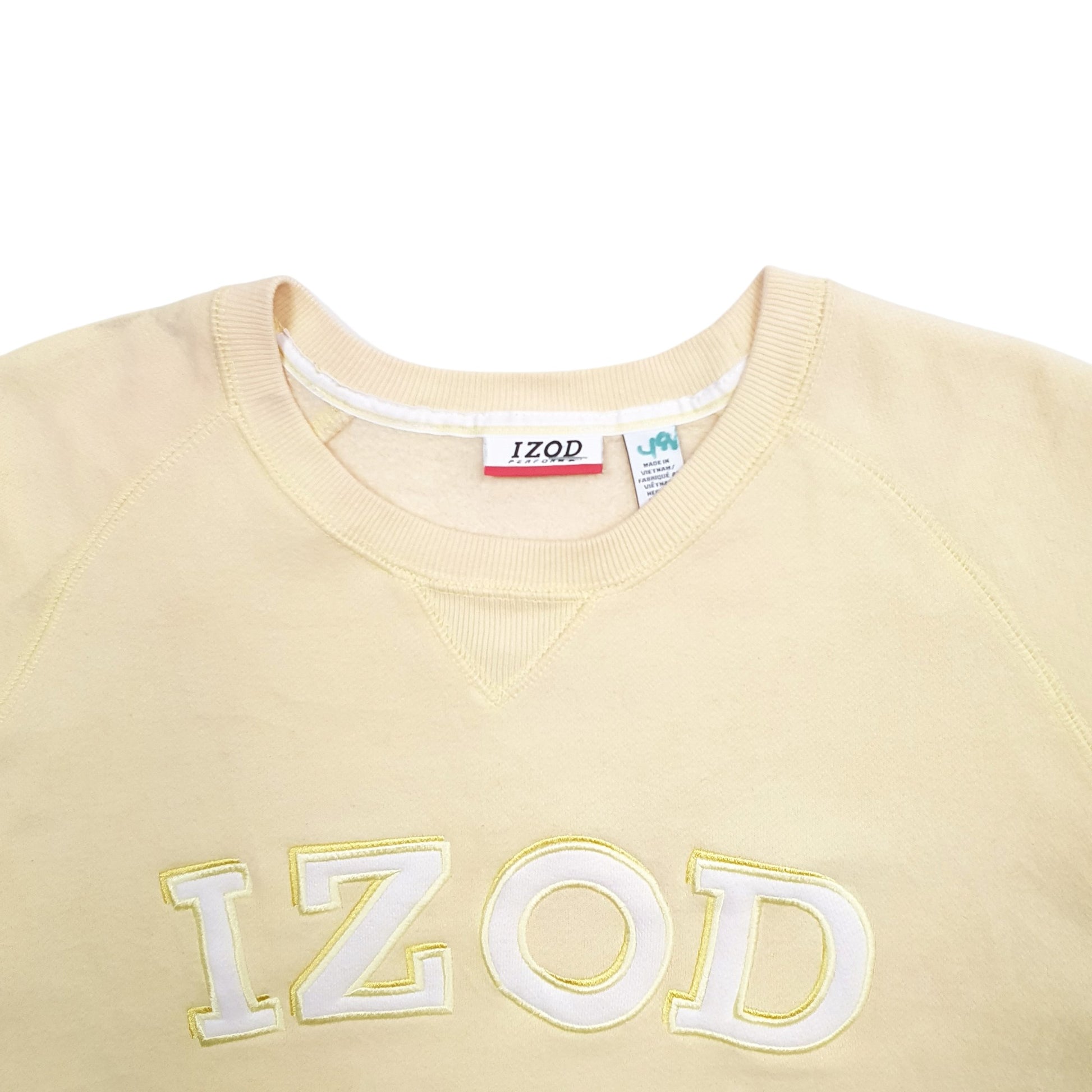 Mens Yellow Izod Spellout Crewneck Jumper