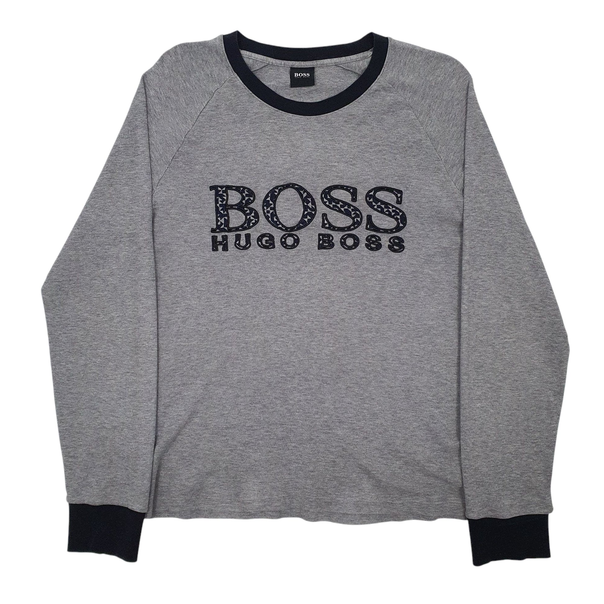 Mens Grey Hugo Boss Spellout Long Sleeve T Shirt