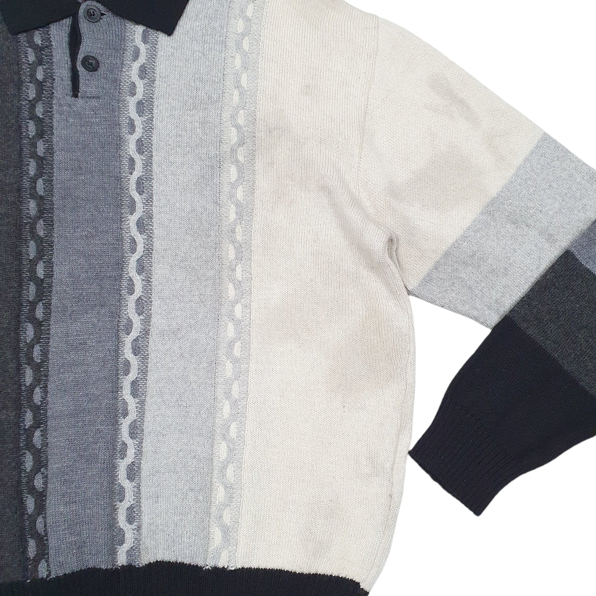 Mens Black Porto Cruz Collared Knit Cable Striped Crewneck Jumper