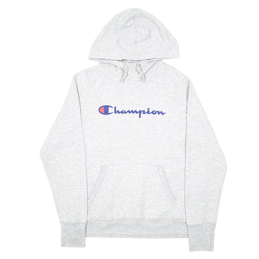 Womens Grey Champion Spellout Script Hoodie Jumper