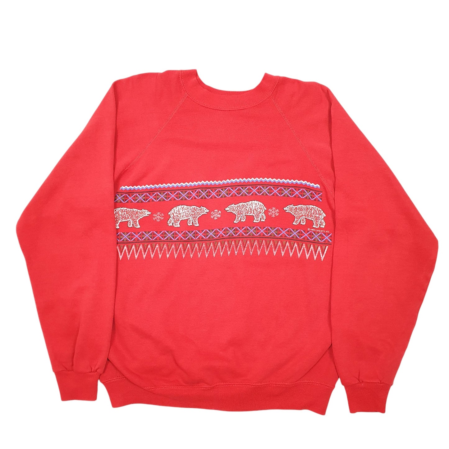 Mens Red Hanes Vintage 90s Made In USA Polar Bears 1993 Raglan Crewneck Jumper