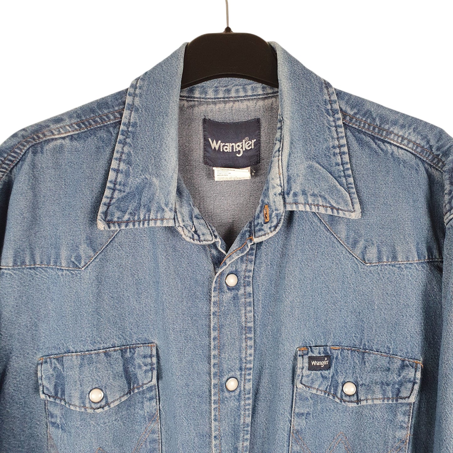 Mens Blue Wrangler Denim Jeans Western Pearl Snap Cowboy Long Sleeve Shirt
