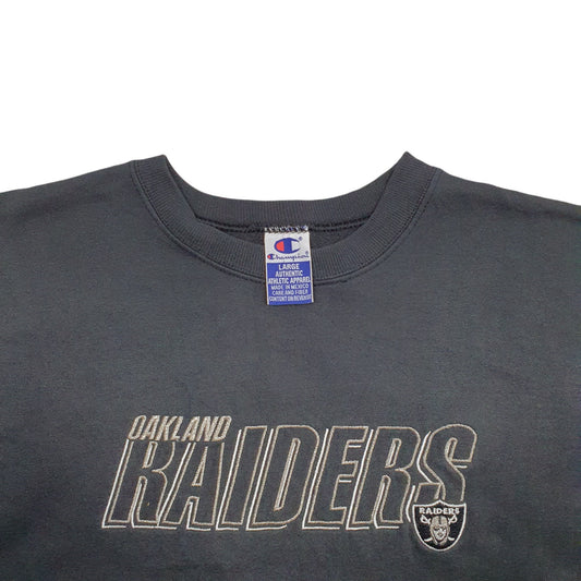 Mens Black Champion Oakland Raiders Spellout NFL Crewneck Jumper