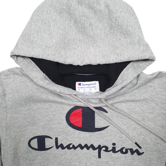 Mens Grey Champion Spellout Hoodie Jumper