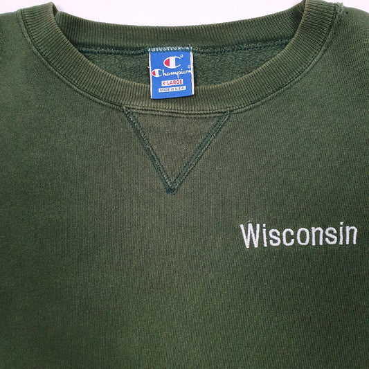 Mens Green Champion Vintage 1980s 90s Made In USA Crewneck Jumper