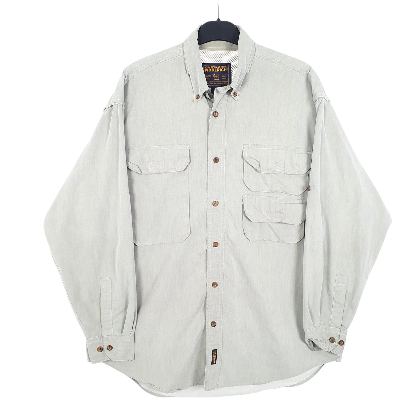 Mens Green Woolrich Outdoors Hiking Camping Fishing Fieldstone Long Sleeve Shirt