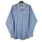 Mens Blue Wrangler Denim Jeans Western Pearl Snap Cowboy Long Sleeve Shirt
