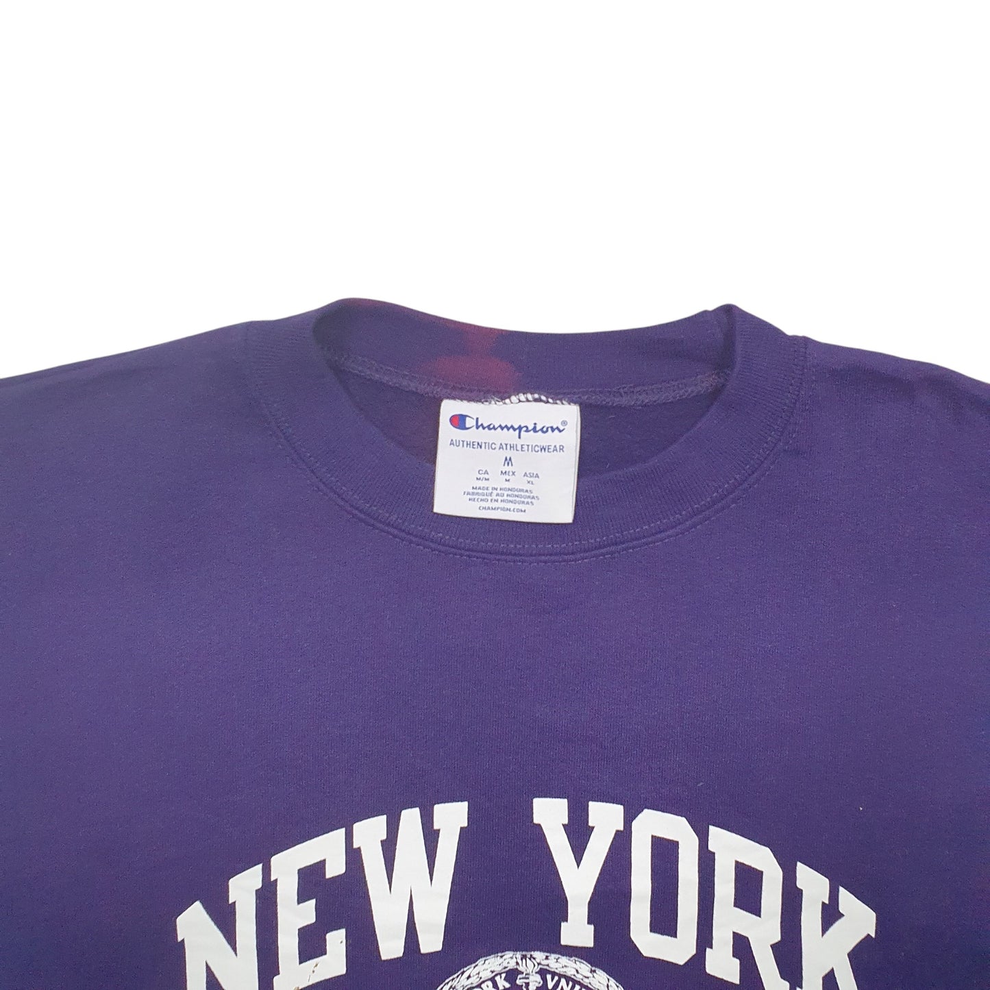 Mens Purple Champion New York University Spellout Crewneck Jumper