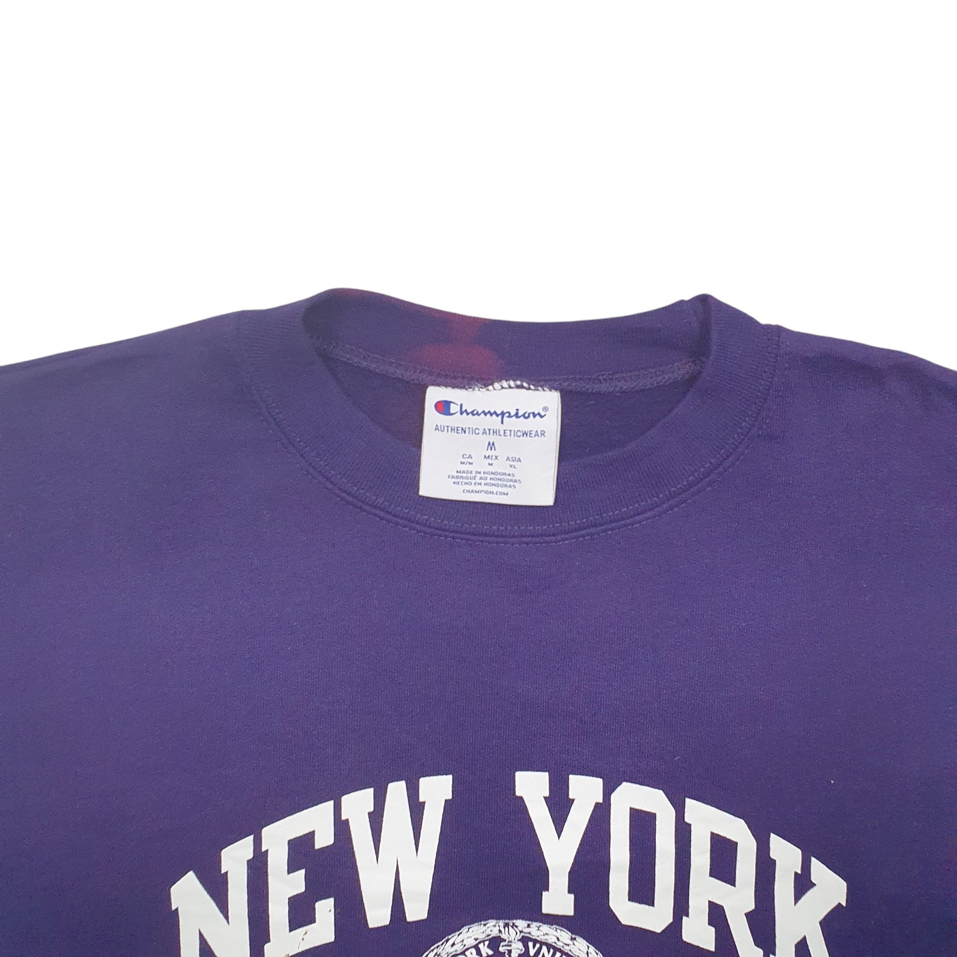 Mens Purple Champion New York University Spellout Crewneck Jumper