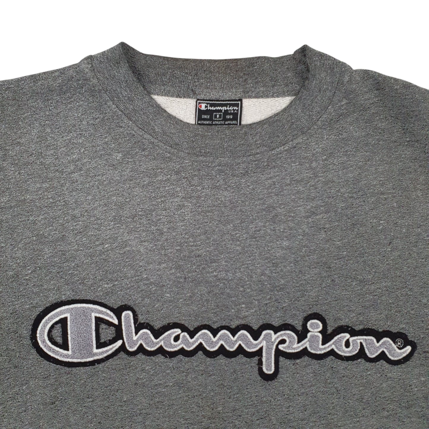 Mens Grey Champion Spellout Crewneck Jumper