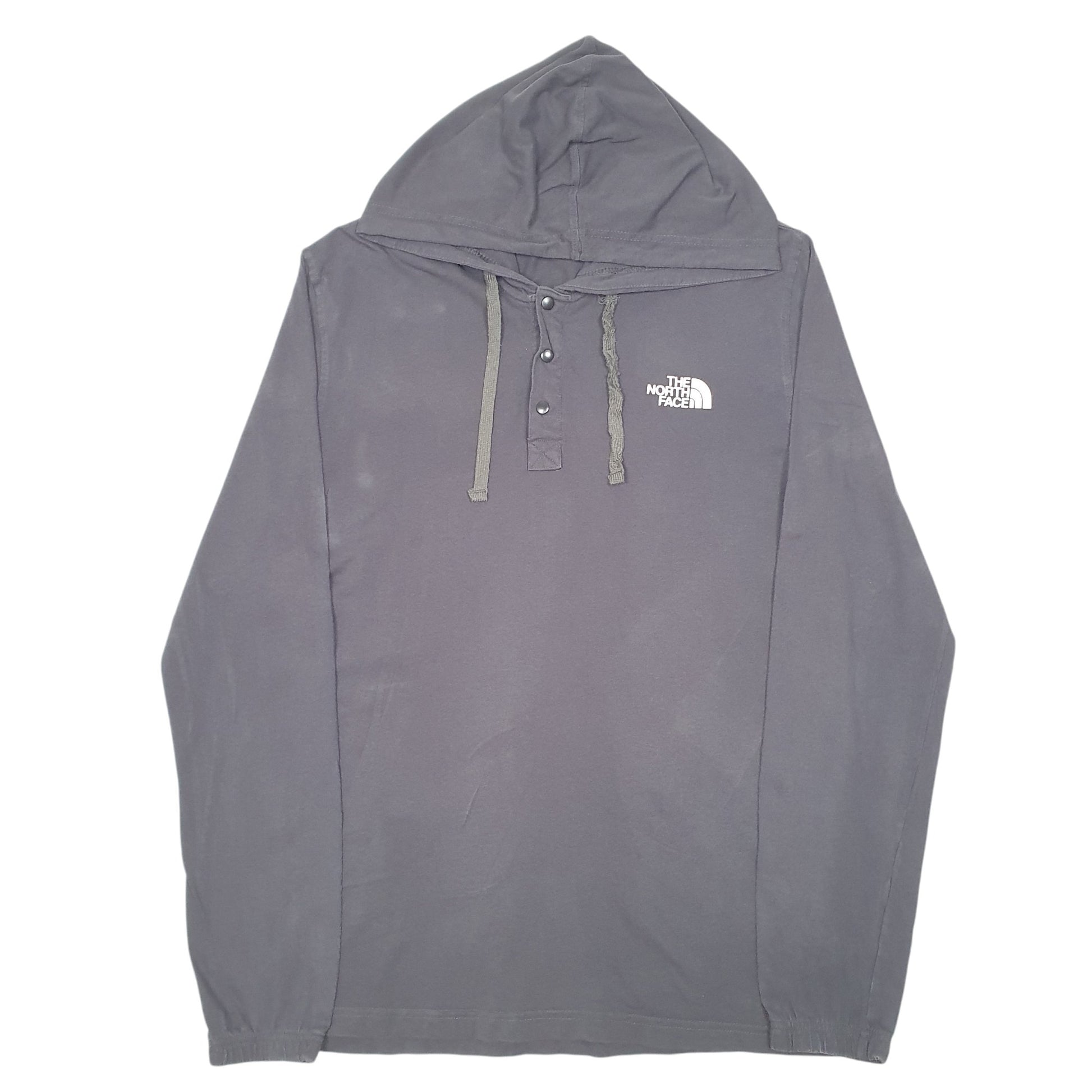Mens Grey The North Face Hooded Snap Button Long Sleeve T Shirt