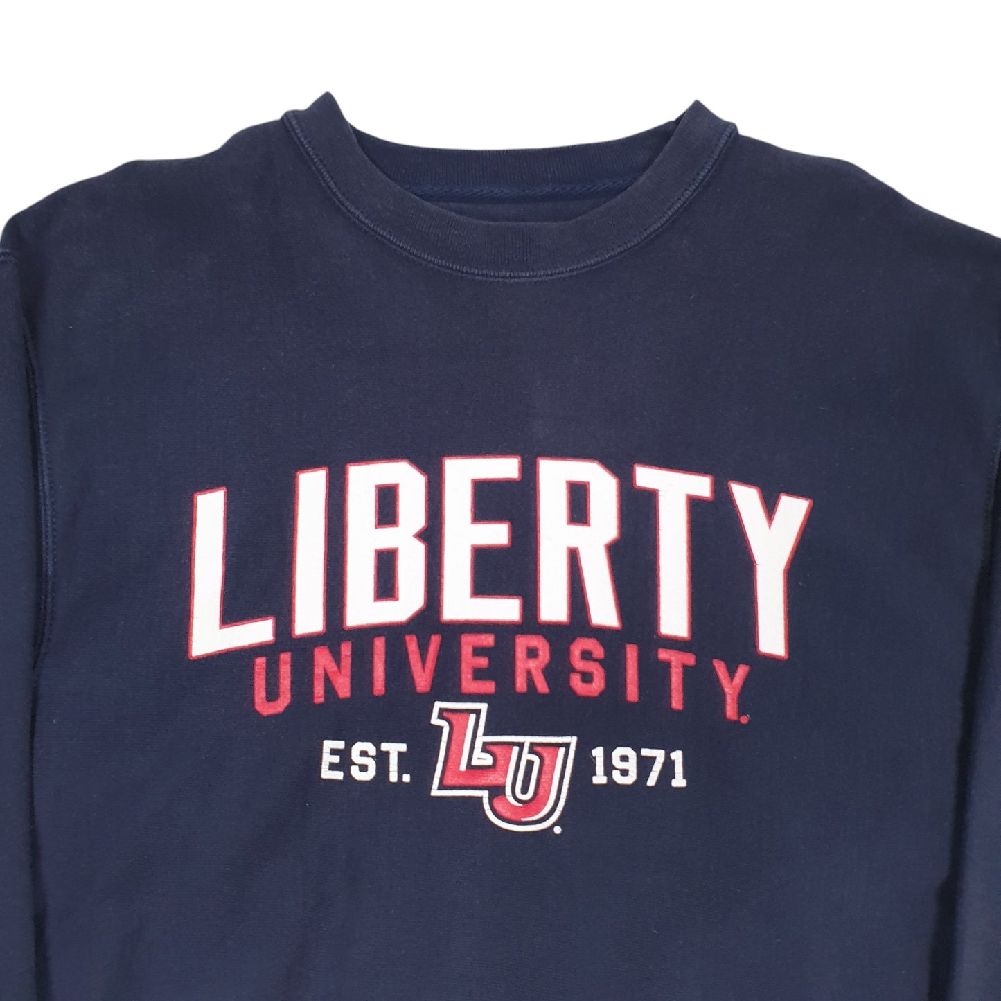 Womens Navy Champion Crop Top Reverse Weave Liberty University Crewneck Jumper