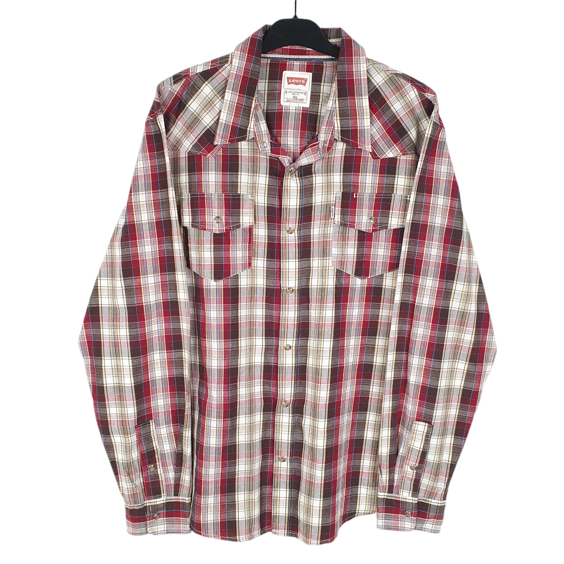 Mens Burgundy Levis Western Modern Cowboy Snap Button Long Sleeve Shirt