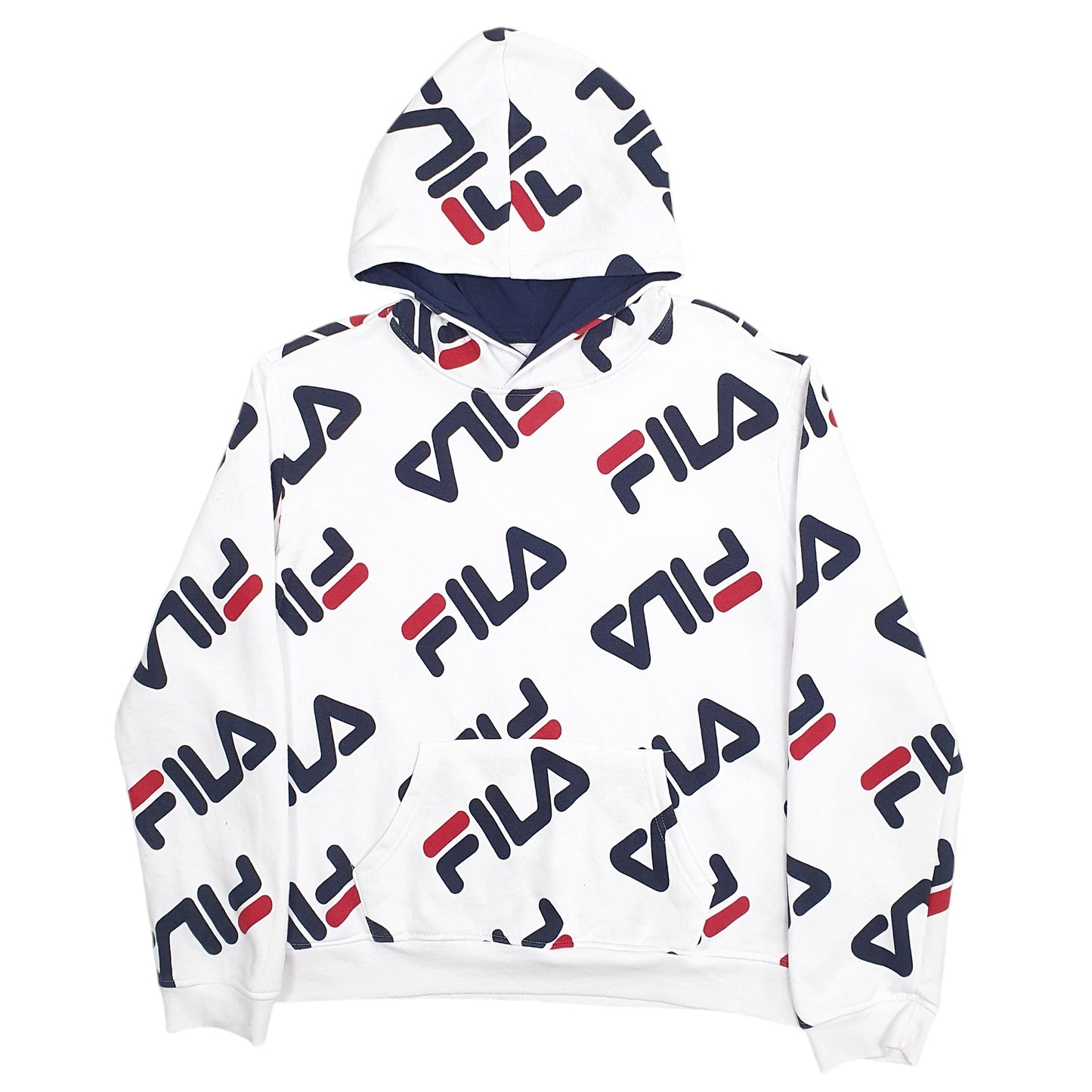 Mens White Fila Spellout Hoodie Jumper