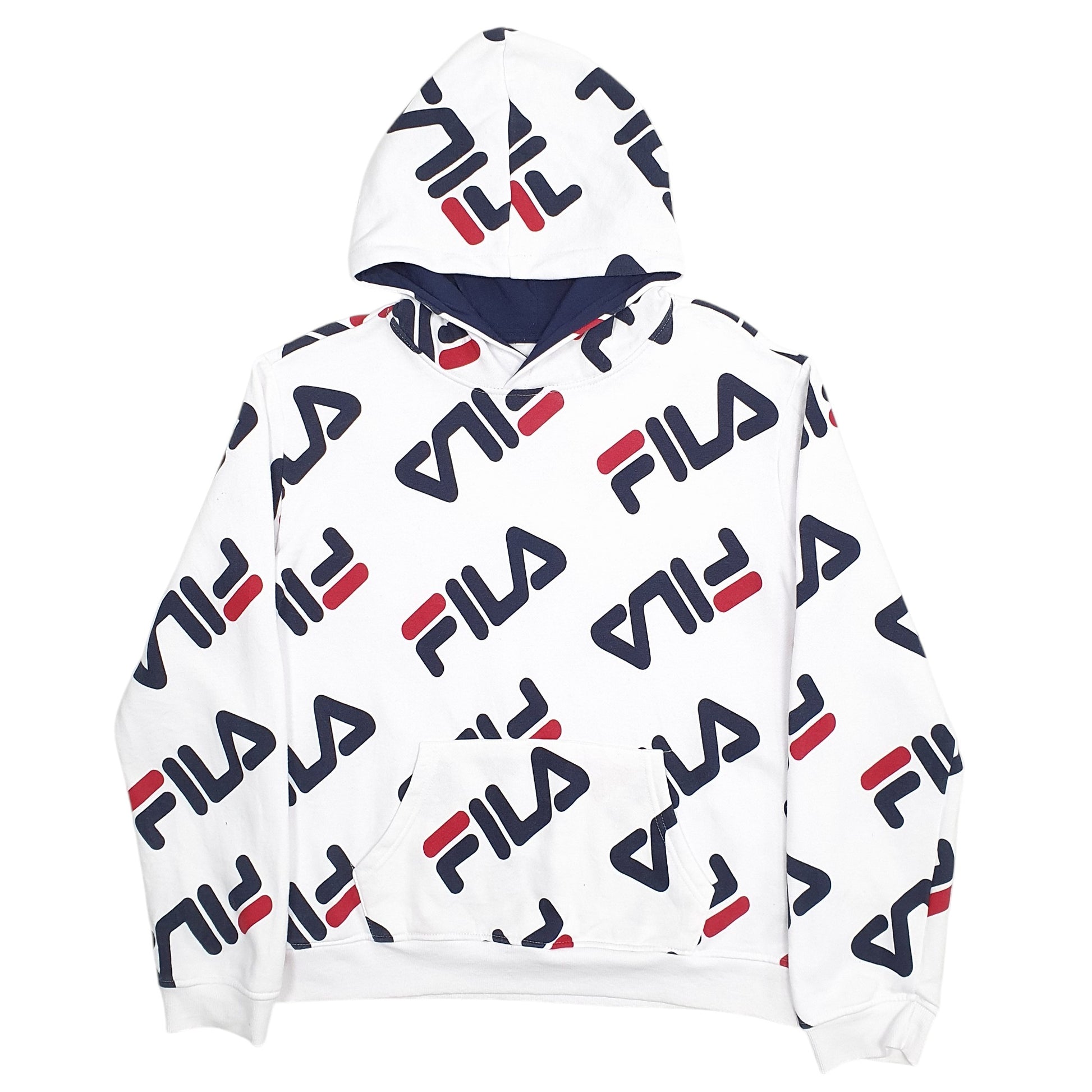 Mens White Fila Spellout Hoodie Jumper
