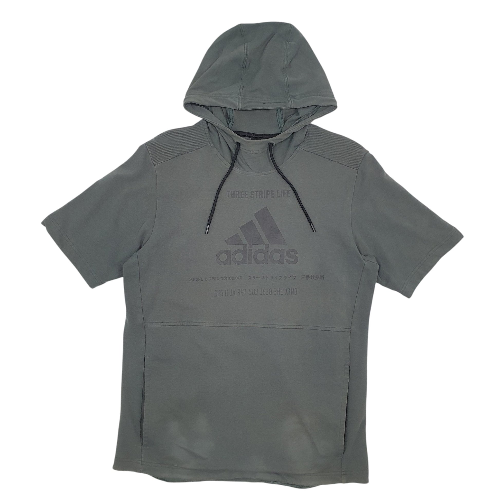 Mens Green Adidas Shortsleeve Hoodie Jumper