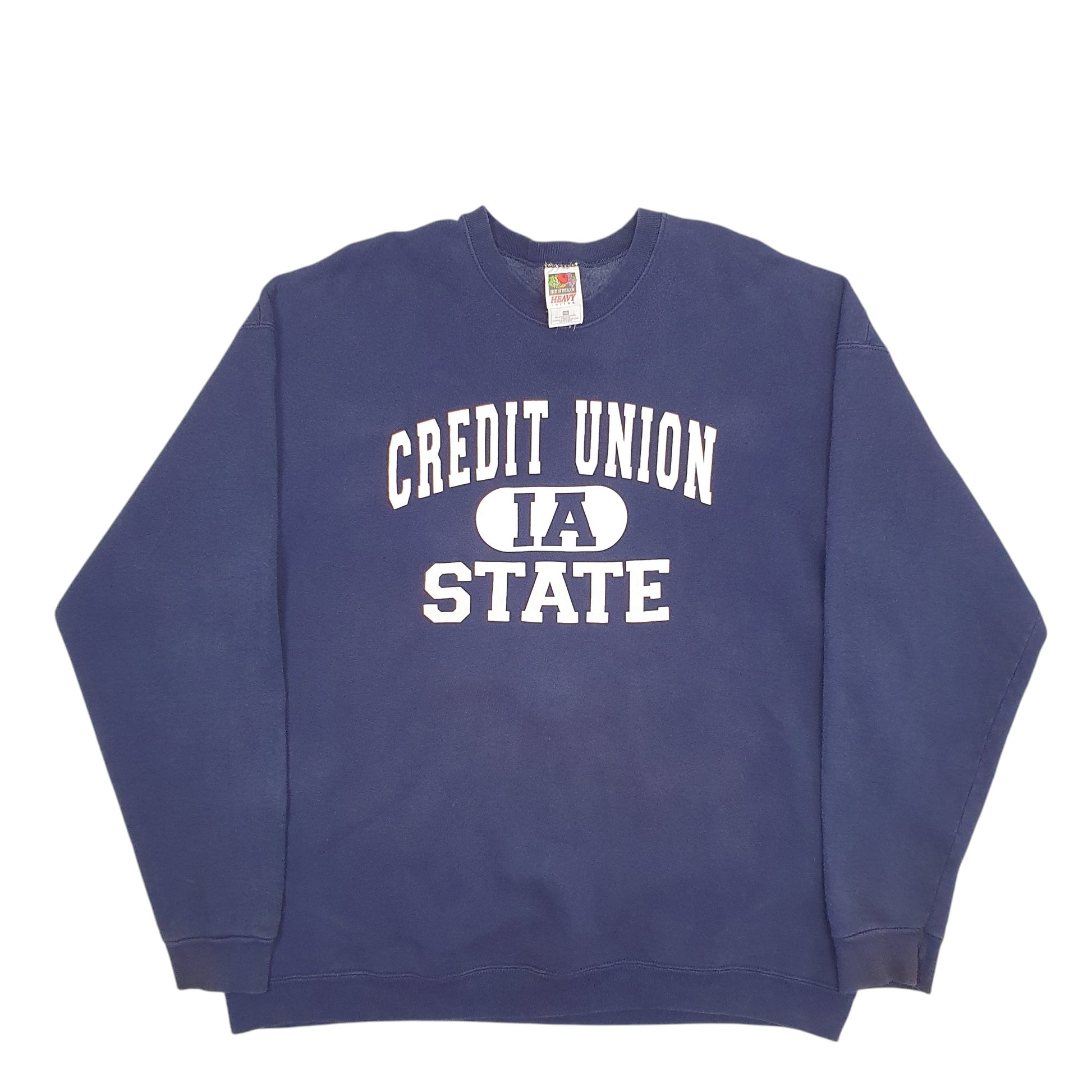 Mens Navy Fruit Of The Loom Credit Union State Spellout Crewneck Jumper