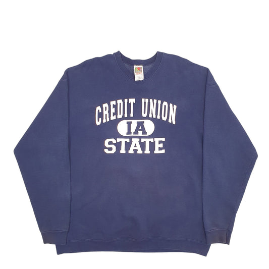 Mens Navy Fruit Of The Loom Credit Union State Spellout Crewneck Jumper