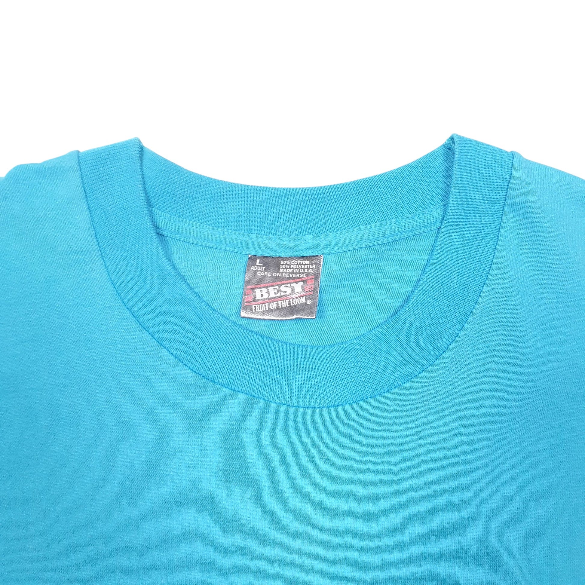 Mens Blue Fruit Of The Loom Single Stitch Vintage 90s Trinity Walk Made In USA Short Sleeve T Shirt