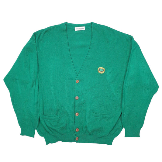 Mens Green Burberry Vintage Knit London Cardigan Jumper