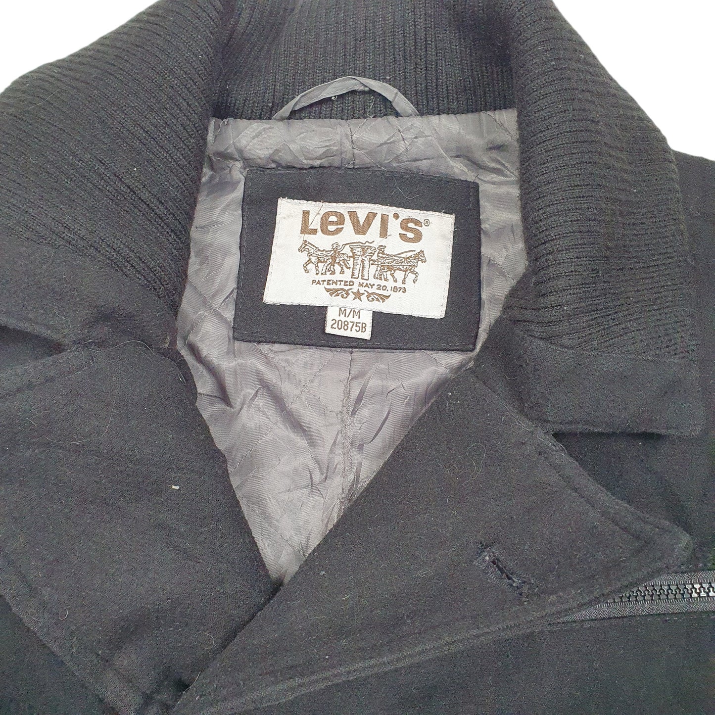 Mens Black Levis Pea Coat Winter Military Style  Coat